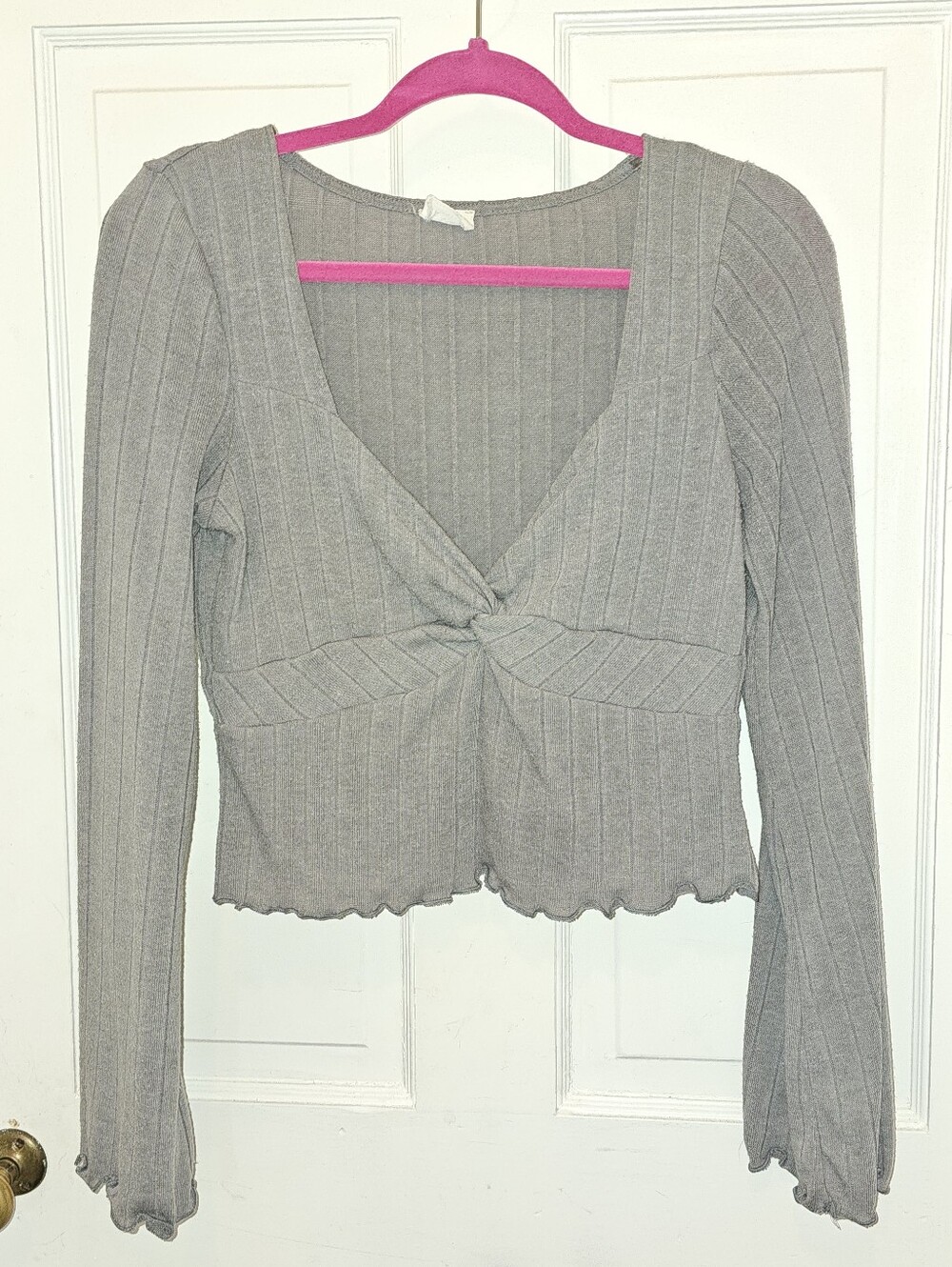 Lelis Grey Long Sleeve Merrow Detail Top